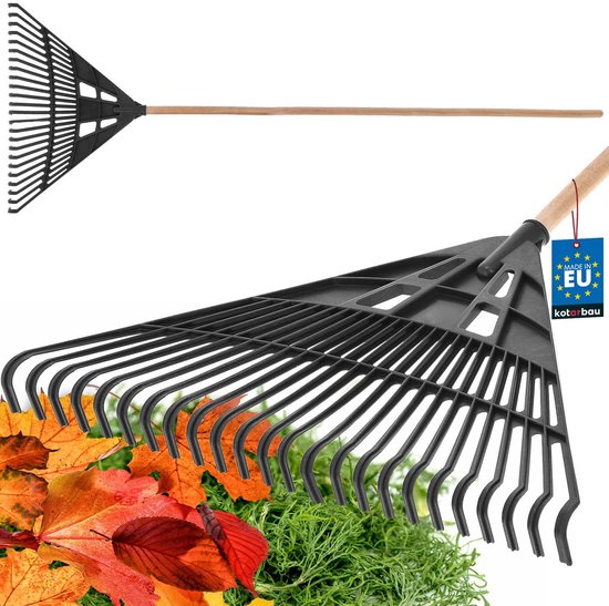 KOTARBAU® Bladhark, Tuinhark van Kunststof, 61 cm, Zwart, met Steel, Gazonhark, Waaierbezem, Lichtgewicht Hark, Stevige Hark, van Merkloos	