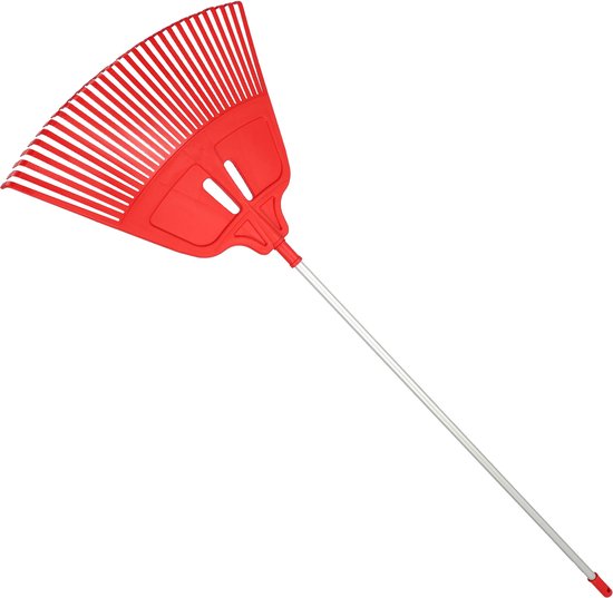 KOTARBAU® Bladhark, Tuinhark van Kunststof, 68 cm, met Aluminium Steel, 130 cm, Extra-Click, Gazonhark, Waaierbezem, Stevige Hark, Hark voor Gras Tuin Gazon, Rood & Zilverkleurig van Merkloos	