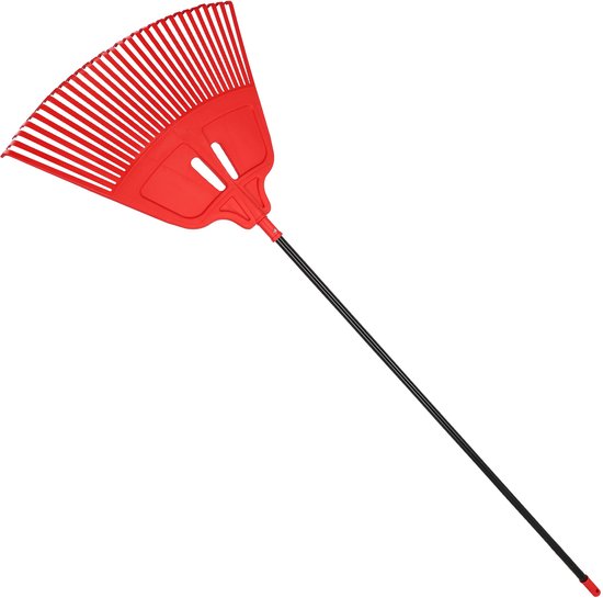 KOTARBAU® Bladhark, Tuinhark van Kunststof, 68 cm, met Aluminium Steel, 150 cm, Extra-Click, Gazonhark, Waaierbezem, Stevige Hark, Hark voor Gras Tuin Gazon, Rood & Zwart van Merkloos	