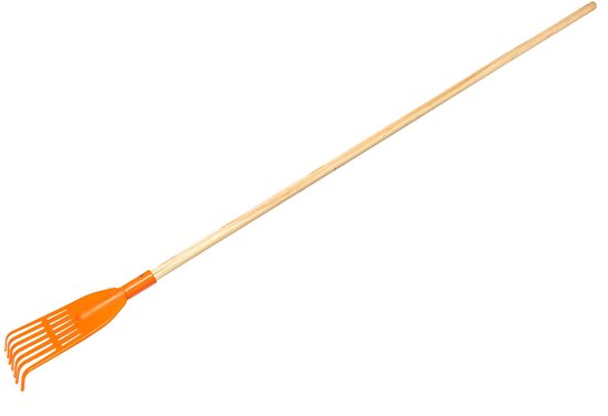 KOTARBAU® Bladhark, Tuinhark van Kunststof, 7 Tanden, Oranje- met Houten Steel, Gazonhark, Waaierbezem, Lichtgewicht Hark, Stevige Hark, van Merkloos	