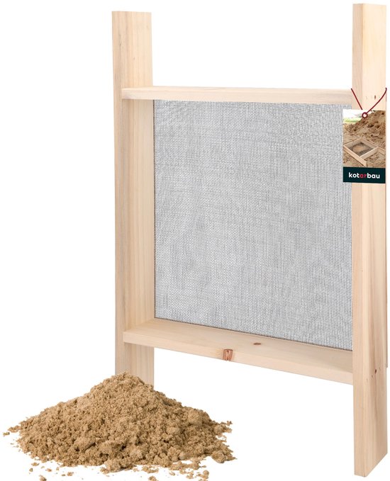KOTARBAU® Grondzeef, Bouwzeef, 2 x 2 mm, Staal + Hout, 80x50 cm, Zandzeef, Zwart Natuurlijk, Tuinzeef, Grote Grondzeef, Compostzeef, voor Aarde en Stenen van Merkloos	