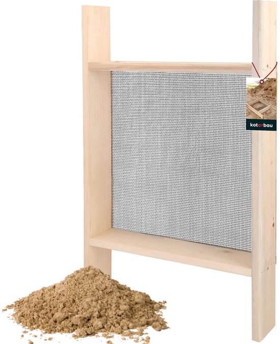 KOTARBAU® Grondzeef, Bouwzeef, 3 x 3 mm, Staal + Hout, 80x50 cm, Zandzeef, Zwart Natuurlijk, Tuinzeef, Grote Grondzeef, Compostzeef, voor Aarde en Stenen van Merkloos	