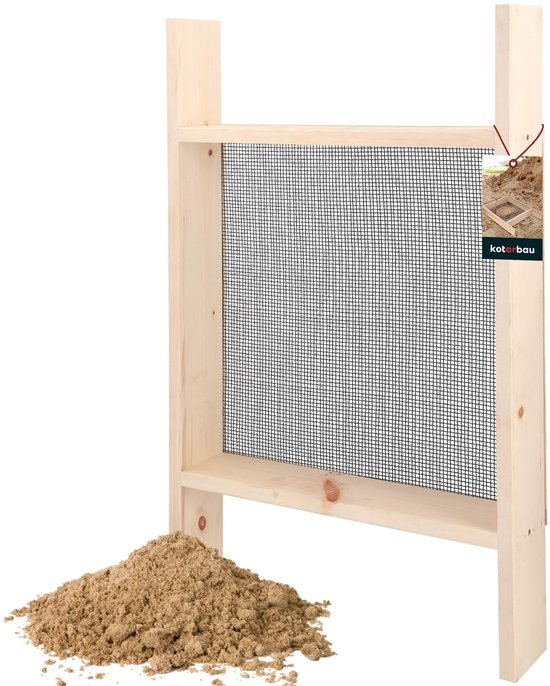 KOTARBAU® Grondzeef, Bouwzeef, 4 x 4 mm, Staal + Hout, 80x50 cm, Zandzeef, Zwart Natuurlijk, Tuinzeef, Grote Grondzeef, Compostzeef, voor Aarde en Stenen van Merkloos	