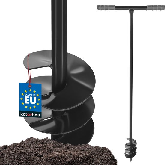 KOTARBAU® Handgrondboor, Palenboor, ⌀ 110 mm, Metaal, 115 cm, Zwart, Grondboor, Grondboor voor Hekpalen, Handboor voor Grond, T-Greep, Ergonomisch en Robuust, Tuinboor