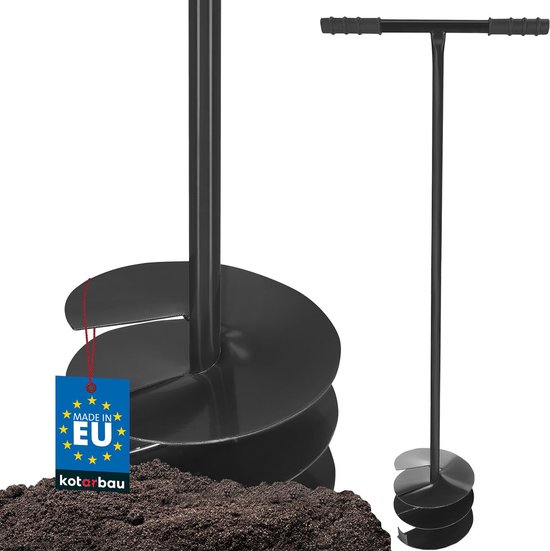 KOTARBAU® Handgrondboor, Palenboor, ⌀ 170 mm, Metaal, 115 cm, Zwart, Grondboor, Grondboor voor Hekpalen, Handboor voor Grond, T-Greep, Ergonomisch en Robuust, Tuinboor