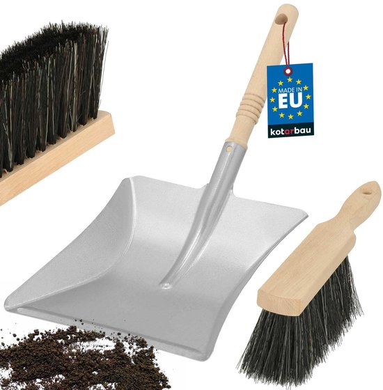 KOTARBAU® Stoffer En Blik Set, Metalen Vuilblik, met Houten Handvat, Verzinkt Staal En Hout, Handeger van Hout, Stoffer En Blik Voor Open Haard, Terras, Werkplaats, Grijs En Naturel van Merkloos	