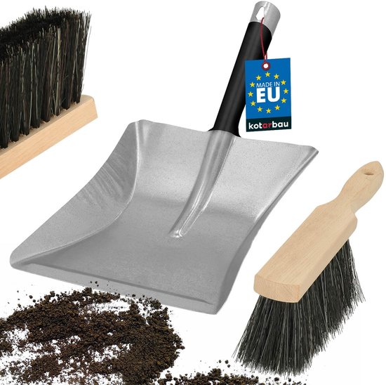 KOTARBAU® Stoffer En Blik Set, Metalen Vuilblik, Verzinkt Staal En Hout, Handeger van Hout, Stoffer En Blik Voor Open Haard, Terras, Werkplaats, Grijs En Naturel van KOTARBAU