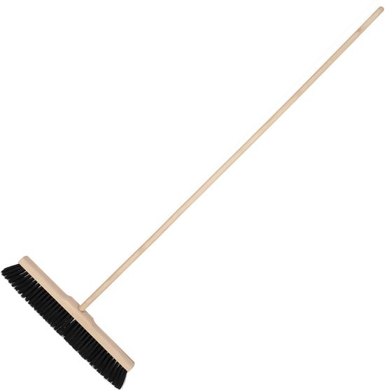 KOTARBAU® Straatbezem, met Houten Steel, 35 cm, Bruin, Nylon Borstels, Veegbezem, Buitenbezem, Tuinbezem, voor Binnen en Buiten, Ergonomisch Ontwerp