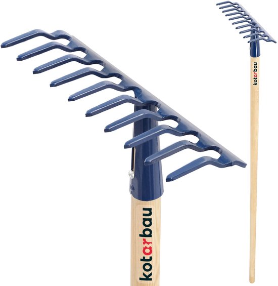 KOTARBAU® Tuinhark, Bladhark, Staal, 26 cm, Marineblauw, met Houten Steel, 135 cm, 10 Tanden, voor Gazon, Stevige Hark, Metalen Hark, Ergonomisch Tuingereedschap van Merkloos	