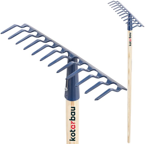 KOTARBAU® Tuinhark, Bladhark, Staal, 32 cm, Marineblauw, met Houten Steel, 132 cm, 12 Tanden, voor Gazon, Stevige Hark, Metalen Hark, Ergonomisch Tuingereedschap van Merkloos	