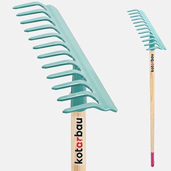 KOTARBAU® Tuinhark, Bladhark, Staal, 32 cm, Turquoise, met Houten Steel, 135 cm, 12 Tanden, voor Gazon, Stevige Hark, Metalen Hark, Ergonomisch Tuingereedschap van Merkloos	