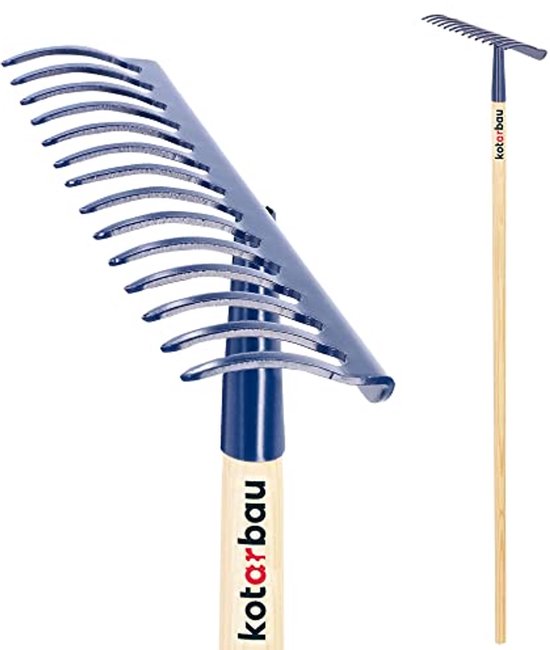 KOTARBAU® Tuinhark, Bladhark, Staal, 36 cm, Marineblauw, met Houten Steel, 136 cm, 14 Tanden, voor Gazon, Stevige Hark, Metalen Hark, Ergonomisch Tuingereedschap van Merkloos	