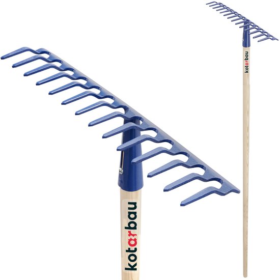 KOTARBAU® Tuinhark, Bladhark, Staal, 38 cm, Marineblauw, met Houten Steel, 142 cm, 14 Tanden, voor Gazon, Stevige Hark, Metalen Hark, Ergonomisch Tuingereedschap van Merkloos	