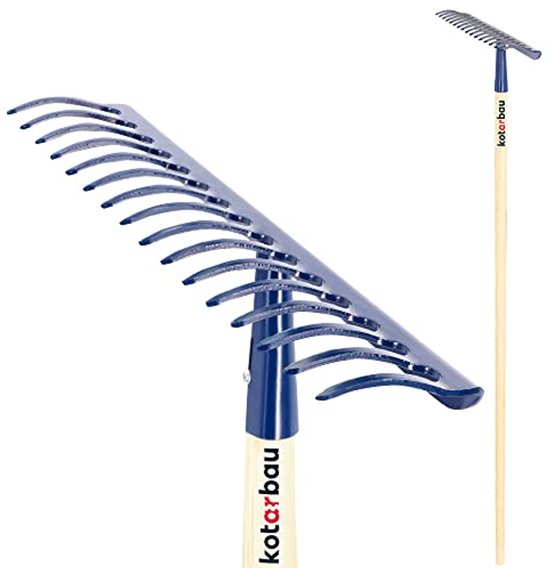 KOTARBAU® Tuinhark, Bladhark, Staal, 42 cm, Marineblauw, met Houten Steel, 156 cm, 16 Tanden, voor Gazon, Stevige Hark, Metalen Hark, Ergonomisch Tuingereedschap van Merkloos	