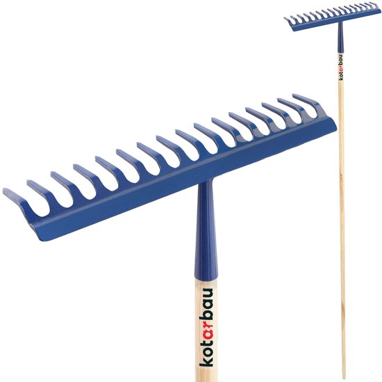 KOTARBAU® Tuinhark, Bladhark, Staal, 43 cm, Marineblauw, met Houten Steel, 155 cm, 16 Tanden, voor Gazon, Stevige Hark, Metalen Hark, Ergonomisch Tuingereedschap van Merkloos	