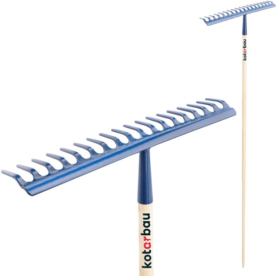 KOTARBAU® Tuinhark, Bladhark, Staal, 49 cm, Marineblauw, met Houten Steel, 154 cm, 18 Tanden, voor Gazon, Stevige Hark, Metalen Hark, Ergonomisch Tuingereedschap van Merkloos	