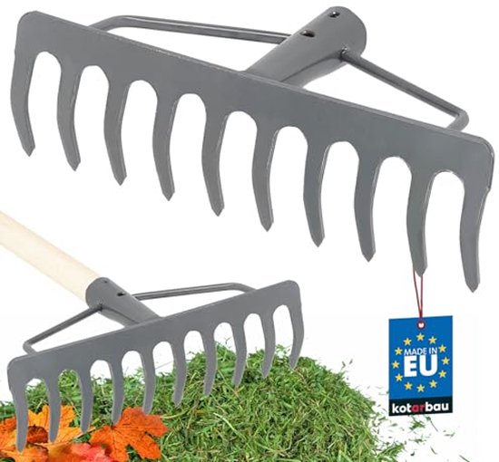 KOTARBAU® Tuinhark, Gazonhark, Bladhark, Metaal, 26 cm, Grijs, Tuinhark voor Gazon, 10 Tanden, Stevige Hark, Waaierbezem, Robuust Tuingereedschap, zonder Steel van Merkloos	