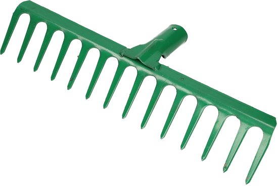 KOTARBAU® Tuinhark, Gazonhark, Bladhark, Metaal, 36,5 cm, Groen, Tuinhark voor Gazon, 14 Tanden, Stevige Hark, Waaierbezem, Robuust Tuingereedschap, zonder Steel van Merkloos	