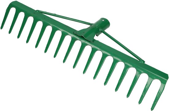 KOTARBAU® Tuinhark, Gazonhark, Bladhark, Metaal, 42 cm, Groen, Tuinhark voor Gazon, 16 Tanden, Stevige Hark, Waaierbezem, Robuust Tuingereedschap, zonder Steel van Merkloos	