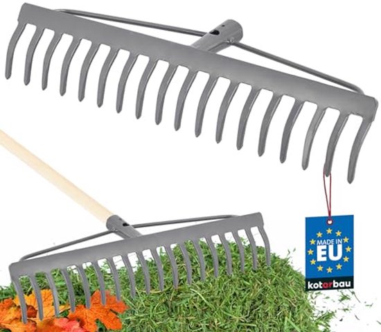 KOTARBAU® Tuinhark, Gazonhark, Bladhark, Metaal, 46 cm, Grijs, Tuinhark voor Gazon, 18 Tanden, Stevige Hark, Waaierbezem, Robuust Tuingereedschap, zonder Steel van Merkloos	