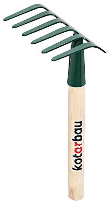 KOTARBAU® Tuinhark, Metalen Hark, 11,5 cm, Handhark met Houten Steel, 30 cm, Stevige Hark, voor Bloemenbedden, 6 Tanden, Ergonomisch, Compact Formaat, Groen, Staal van Merkloos	