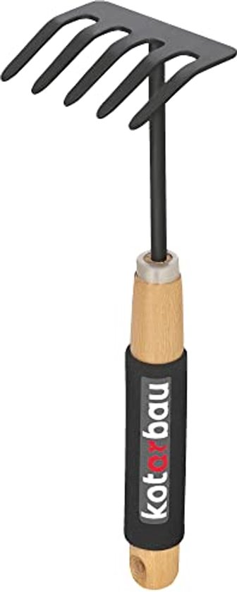 KOTARBAU® Tuinhark, Metalen Hark, 9 cm, Handhark met Houten Steel, 30 cm, Stevige Hark, voor Bloemenbedden, 5 Tanden, Ergonomisch, Compact Formaat, Groen, Staal van Merkloos	