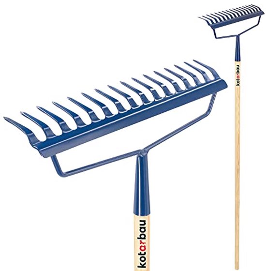KOTARBAU® Tuinhark, Versterkt, Bladhark, Staal, 43 cm, Marineblauw, met Houten Steel, 164 cm, 16 Tanden, voor Gazon, Stevige Hark, Metalen Hark, Ergonomisch Tuingereedschap van Merkloos	