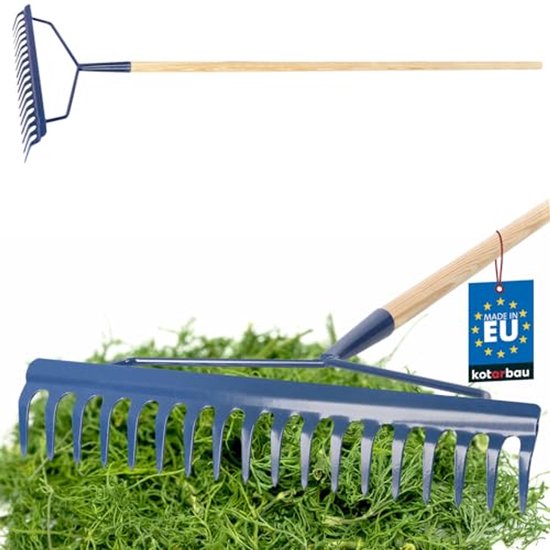 KOTARBAU® Tuinhark, Versterkt, Bladhark, Staal, 49 cm, Marineblauw, met Houten Steel, 166 cm, 18 Tanden, voor Gazon, Stevige Hark, Metalen Hark, Ergonomisch Tuingereedschap van Merkloos	