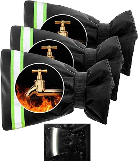 Kraanbeschermer (3-pack), waterdichte en warmte-isolerende buisafdekking, herbruikbaar, 15 cm x 18 cm, zwart (reflecterend). van Merkloos	