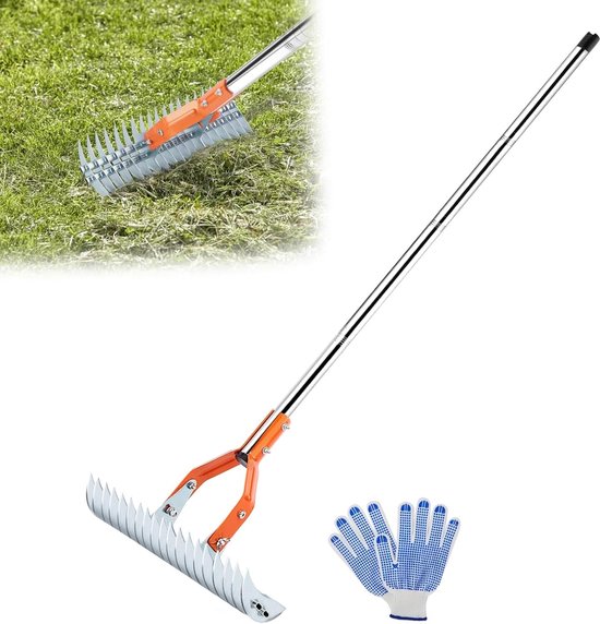 Krachtige 15 Inch Grasriek met Handschoenen - Ideaal voor Het Verwijderen van Dood Gras, Tuinonderhoud en Bodemverzorging, 162cm Veelzijdige Riek