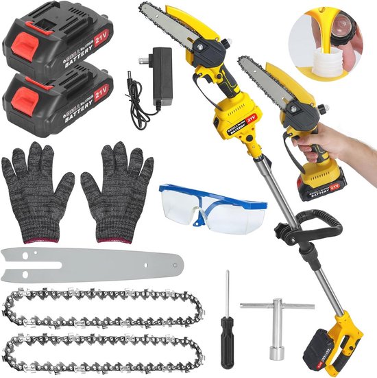Krachtige 2-in-1 Accu Mini Borstelloze Kettingzaag voor Snoeien - Telescoopzaag tot 15 Meter van Merkloos	