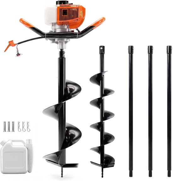 Krachtige 52cc Benzine Grondboor - Grondboormachine met 2 Boren (15cm & 25cm) - Inclusief 3 Verlengstukken tot 3.2 Meter Diepte - Anti-Vibratie - Palenboormachine voor Schuttingen en Bomen van Merkloos	
