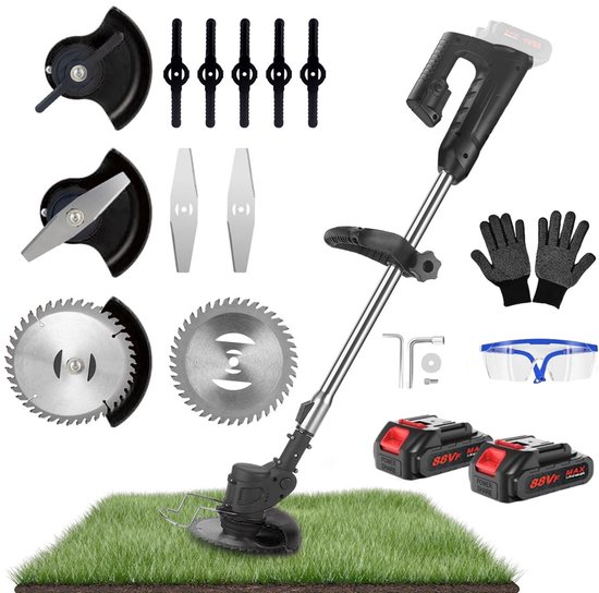 Krachtige Accu Grastrimmer 21V – Draadloze Elektrische Kantenmaaier met 2 Accu’s,Freischneider & Motorsense met telescopische steel + extra handgreep- Zwart – Voor Tuin en Gras van Merkloos	