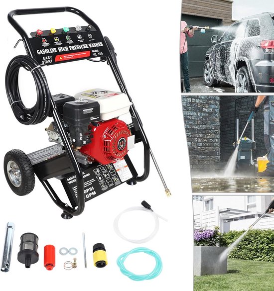 Krachtige Hogedrukreiniger op Benzine met 7,5 PK en tot 190 Bar Druk van Merkloos	
