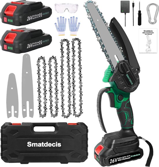 Krachtige Mini-Kettingzaag met Accu - 4 en 6 Inch, Borstelloze Motor, 4000 mAh, Veiligheidsontwerp, Ideaal voor Tuin en Huishouden van Merkloos	