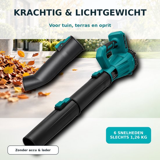 Krachtige Turbo Accublazer – 590 CFM / 165 MPH – 22.000 RPM – 6 Snelheden – Lichtgewicht Bladblazer voor Tuin, Terras en Oprit – Zonder Accu