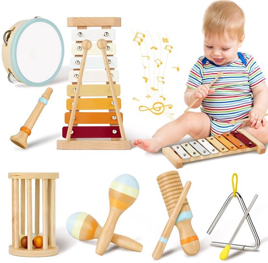Kraftverdia® - Muziekinstrumenten voor kinderen - Percussie kinderinstrumentenset voor baby's - Muziek speelgoed - Verjaardagscadeau voor kinderen van 1-3 jaar - Montessori Speelgoed - Houten Peuterspeelgoed - muziek spelletjes van Kraftverdia