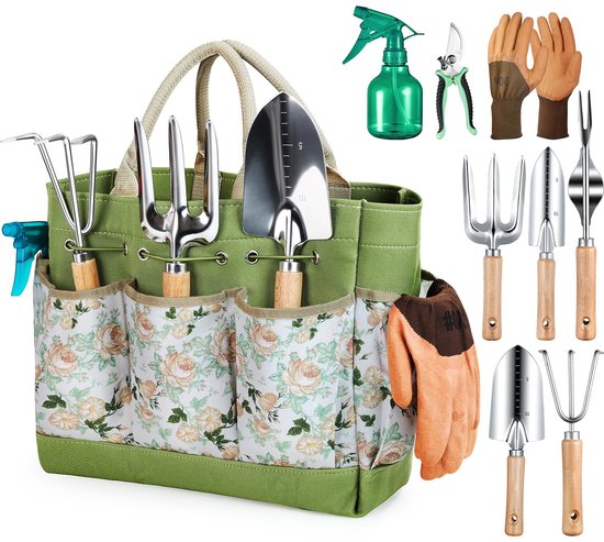 Kraftverdia Tuingereedschap 9-Delig - Roestvrij Staal Garden Tools met Opberg Tas - Tuinschepje voor Tuinieren met Opberg Tas - Tuingereedschap Set voor Vrouwen & Cadeau van Merkloos	