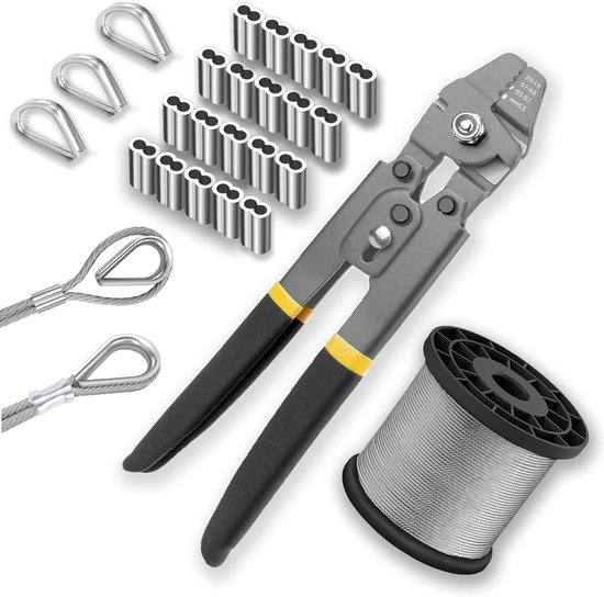 Krimptang Set - Staalkabel Gereedschap - Tuin Verfraaien - Roestvrij Staal - 165FT Kabel - Zilverkleurig