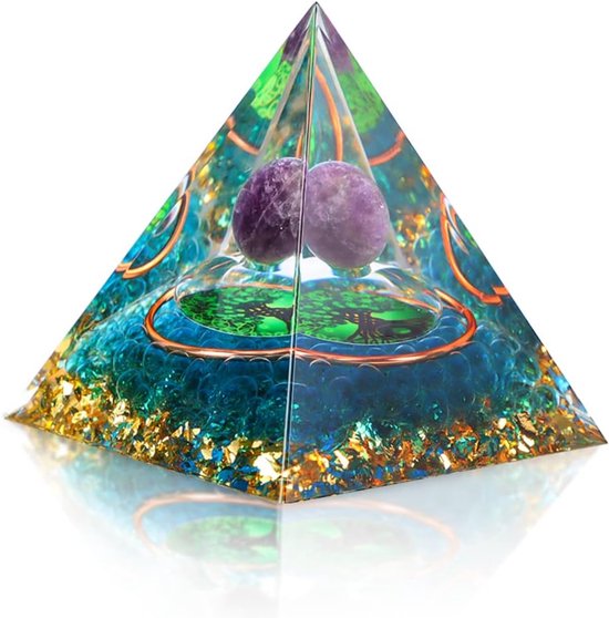 Kristallen piramide - 6 cm amethist piramide edelsteen - levensboom piramide - desktop ornament - woondecoratie voor yoga en meditatie - groen van Qivèlo