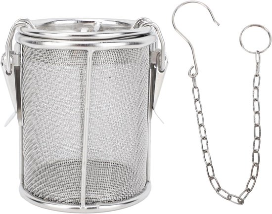 Kruidenzeef voor soep en thee met verlengde kettinghaak, fijnmazig keukengerei - klein formaat, roestvrijstaal. van Merkloos	