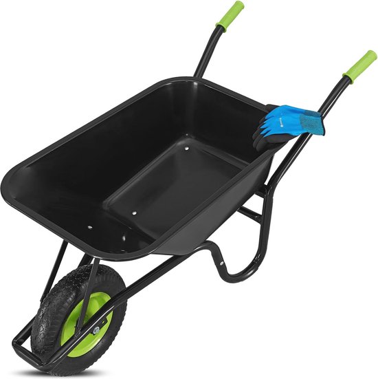 Kruiwagen 100 liter - 210 kg draagvermogen - Luchtbanden - Verzinkt - Tuinkar voor tuin en bouw van VONROC