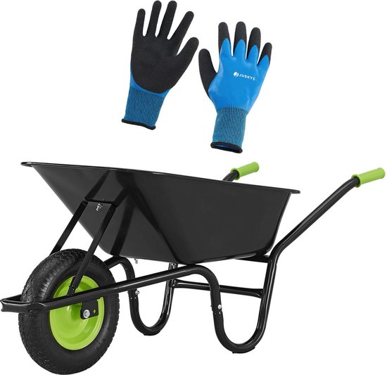 Kruiwagen 100 Liter - Luchtbanden - Zwart - Max. 210 KG - Incl. Handschoenen van Merkloos	