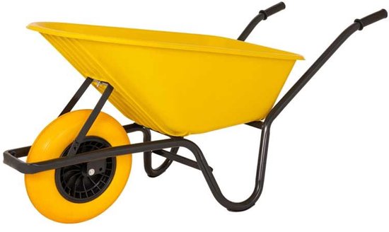 Kruiwagen met antilek band kunststof bak 85 liter geel van Merkloos	