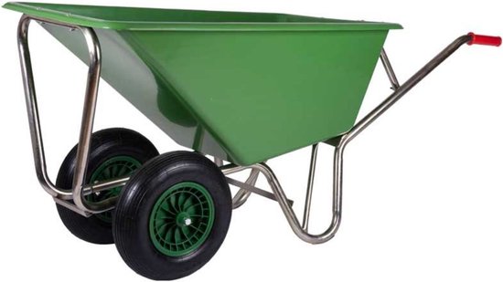 Kruiwagen met Dubbel Luchtwiel Stal Eco Groen 160 liter van Merkloos	