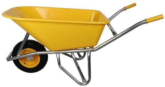 Kruiwagen - Professioneel - Geel - Verzinkt frame - Anti-lek band- 100 liter - Gemonteerd geleverd! van Merkloos	