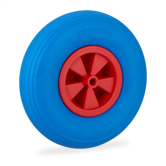 kruiwagenwiel - 3.50-6 - massief rubber - kunststof velg - anti-lek - 100 kg - blauw-rood