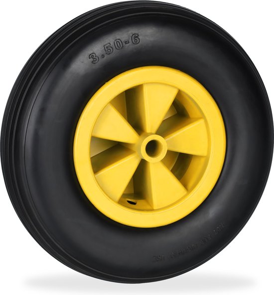 kruiwagenwiel - 3.50-6 - massief rubber - kunststof velg - anti-lek - tot 100 kg - zwart-geel van Merkloos	