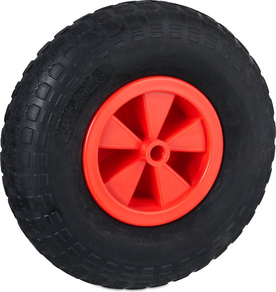 kruiwagenwiel - 3.50-6 - massief rubber - kunststof velg - anti-lek - tot 100 kg - zwart-rood van Merkloos	