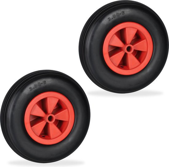 kruiwagenwiel - 3.50-6 - set van 2 - massief rubber - anti-lek - tot 100 kg - zwart-rood van Merkloos	